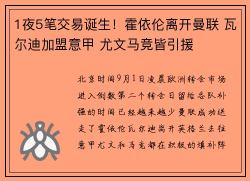 1夜5笔交易诞生！霍依伦离开曼联 瓦尔迪加盟意甲 尤文马竞皆引援